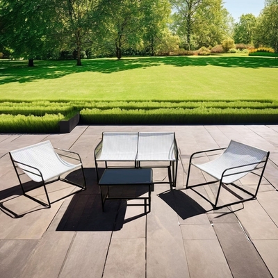Außengartenmöbel Sofa Set mit Stoff Doppelsitzstuhl Einzelsitzstuhl Couchtisch
