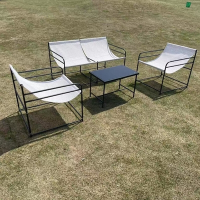Außengartenmöbel Sofa Set mit Stoff Doppelsitzstuhl Einzelsitzstuhl Couchtisch